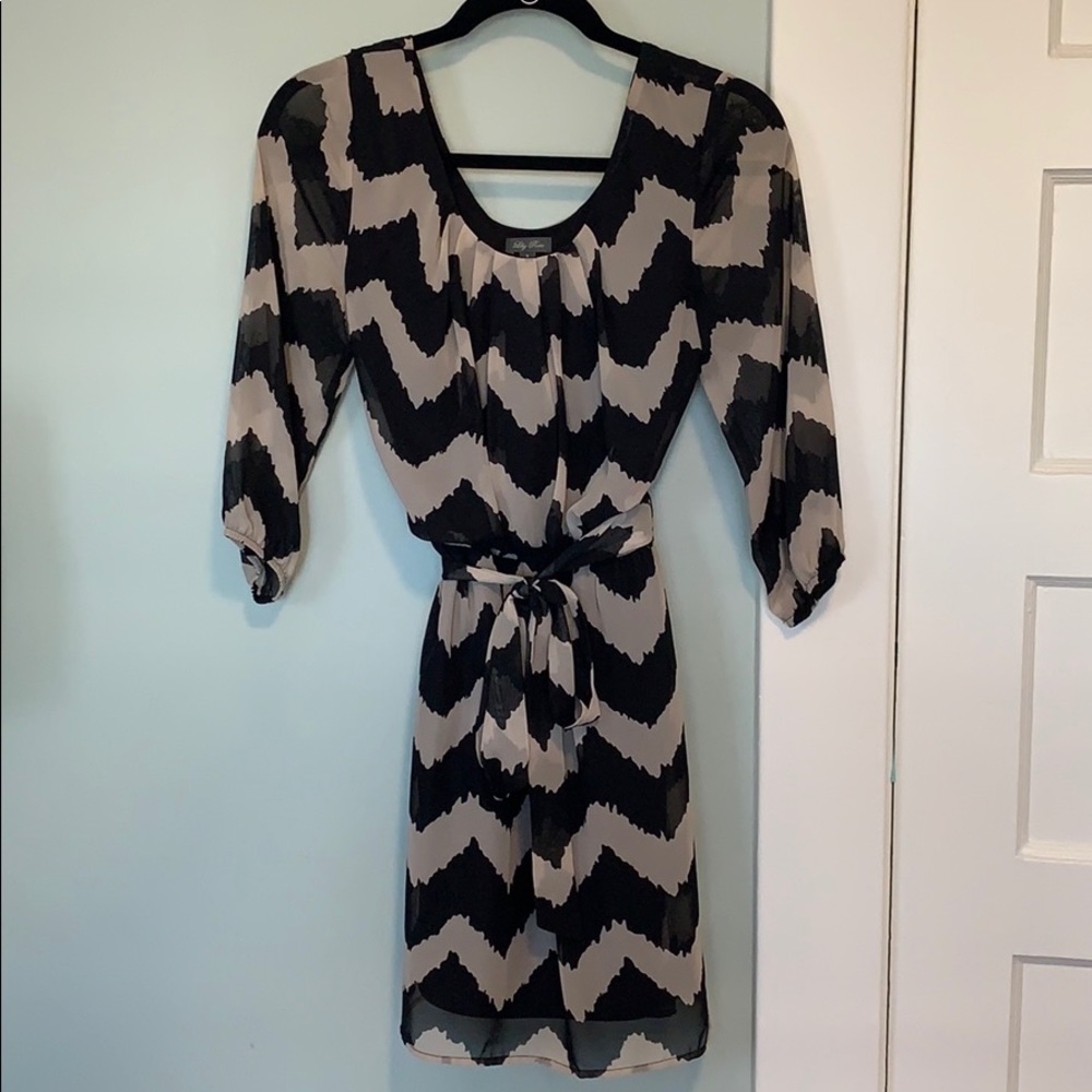 Chevron Tie- Front Silky Dress